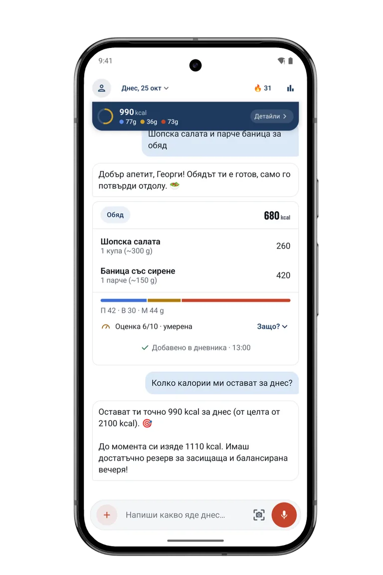 Напиши какво хапна със свои думи