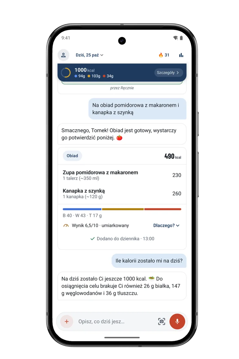 Wpisz posiłek tak, jak o nim mówisz